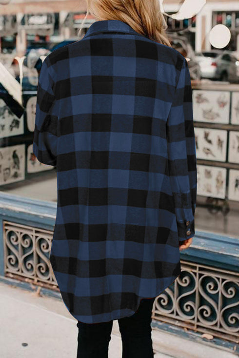 Turn-Down Collar Plaid Shirt Coat